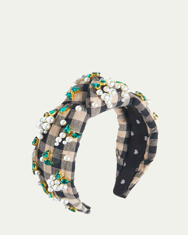 Embellished Gingham Knotted Headband